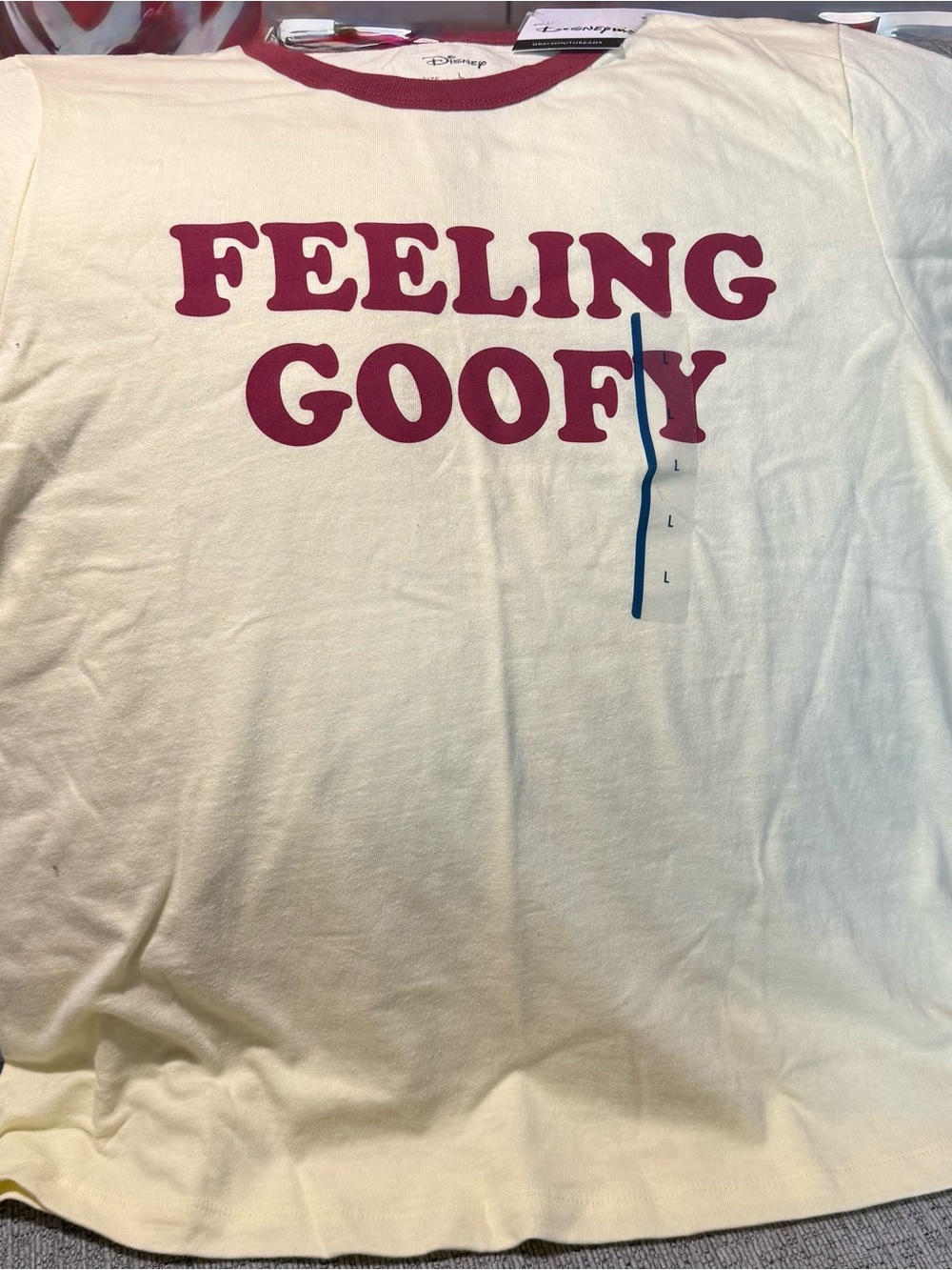NWT Disney Feeling Goofy Retro Ringer T-Shirt Cream/Maroon Size [S or L]